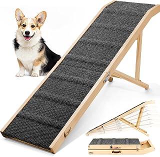 Dog Ramp for Bed, 64" Long Foldable Pet Ramp for Small Large Dogs, Dog Ramps for High Beds Car, High Traction with Platform 6 Adjustable Heights 24" to 30" Up to 220LBS, Wood