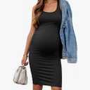 Peauty "B Shape Side Ruch Maternity Tank Dress/Bodycon Midi Dress for Everyday Wear Baby Shower. medium