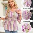 Timeson Women's 3/4 Sleeve Tops Dressy Casual V Neck Floral Blouses Elastic Waist Fall Shirts (Pink, L)