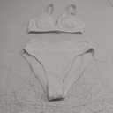 Memashore Sexy Ribbed Bikini Set 2 Piece Womens High Waisted V-Cut Cheeky High Leg Tummy Control Longline Swimsuit S