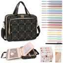 Bible Cover Case for Women Bible Study Kit with Highlighters Tabs, Large Bible Bag with Annotation Kit, Bible Carrying Case for Women with Shoulder Strap Church Bags with Journaling Kit (Black, Large)