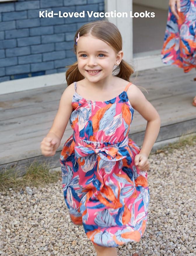 PATPAT Family Matching Outfits Mommy and Me Dresses Hawaiian Tropical Vacation Beach Spaghetti Strap Dress and Shirt 2T