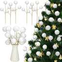 Norme 6 Pcs 15.8" Christmas Glitter Ball Tree Picks Christmas Ball Decorations Artificial Berry Stems Branches for Filler Vase Home Xmas Tree Party Holiday Decor (White)