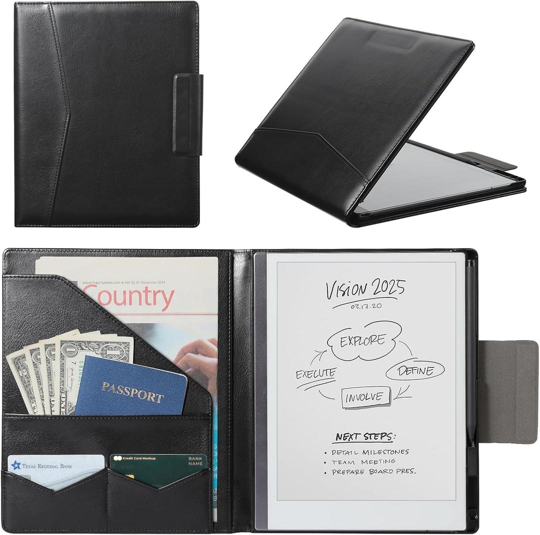 CoBak Premium PU Leather Case for 10.3" Remarkable 2 Tablet (2020) - Folder Design, Slim Hard Shell with Pen Holder,Black Leather