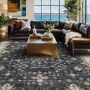 Hazo Haus Black Farmhouse Washable 7x10 Area Rugs for Living Room, Bedroom, Dining Room Table, Dark Charcoal Stain Resistant Non-Slip Large Washable (Ashen / Multi)