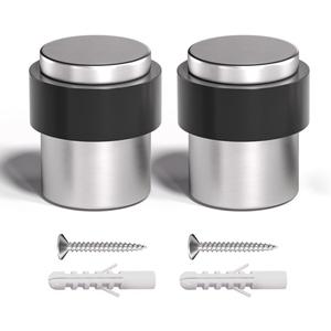 SANATO Nickel Cylindrical Floor Mounted Stainless Steel 304 Door Stop Door Stopper with Black Rubber, 2 Pack (Silver)