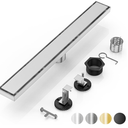 DLONE Linear Shower Drain | 28" AISI 304 Stainless Steel Linear Drain, Brushed Nickel Shower Drain with Tile Insert Panel & Adjustable Feet, Long Rectangle Shower Floor Drain in Bathroom, Balcony etc