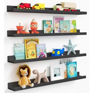 Forbena Black Picture Ledge Shelf 4-Pack, 36 Inch Floating Shelves for Wall with Lip Edge, Extra Long Wood Hanging Wall Shelf for Living Room Bedroom Office Classroom Library Books Photo Frames Decor
