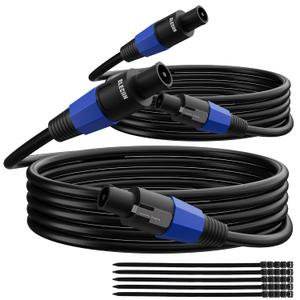 Elecan Professional Male Speakon to Speakon Cable 4 Ft/2 Pack with NL4FC Port, 12AWG Heavy-Duty High Power Audio Cord DJ/PA Amplifier Speaker Cable Wire with Twist Lock, 9.5mm OD, Black +Ties