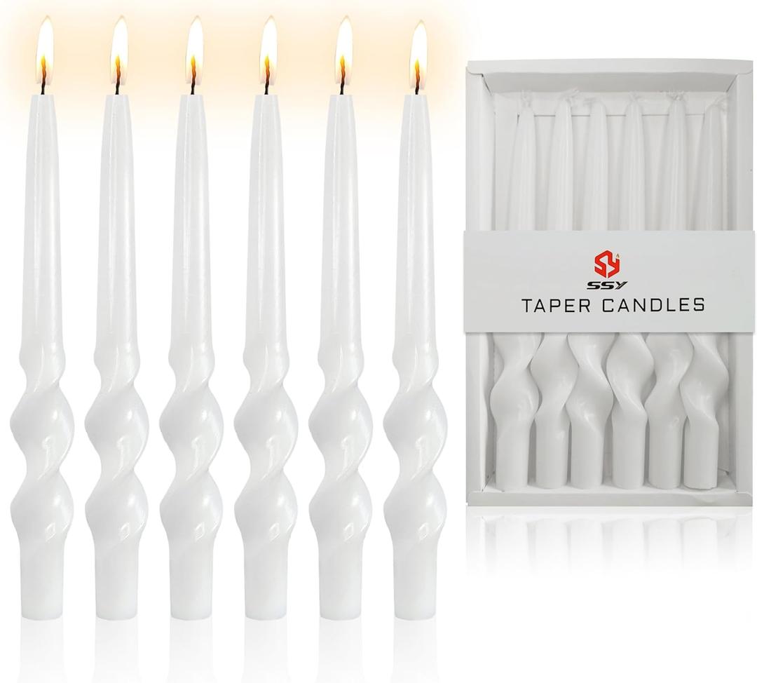 10 INCH Long Candle Sticks Candle White Spiral Tapered Candles 6 PCS Spiral Twisted Candlesticks Unscented Household Candlesticks Handmade Candles for Home Dcor Weddings Parties