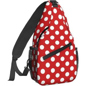 Famame Red White Polka Dot Sling Backpack Chest Bag Crossbody Shoulder Bag Gym Cycling Travel Hiking Daypack For Men Women