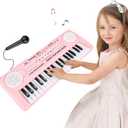 Kids 37 Keys Piano Keyboard | Music Piano Toys with Microphone | Portable Dual Speaker Electronic Pianos Keyboards, Birthday Gift for Beginners Girls Ages 3, 4, 5, 6, Pink