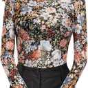 BemorRun Floral Mesh Long Sleeve Tops for Women Mock Neck See Through Fitted Sexy Going Out Top (Medium)