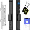 Slim Sliding Glass Door Lock 2885 Latch eLinkSmart Waterproof Keyless Mortise Smart Lock with Hook for Door Thickness 22~110mm, Aluminum Keypad Fingerprint for Patio Door Tuya App