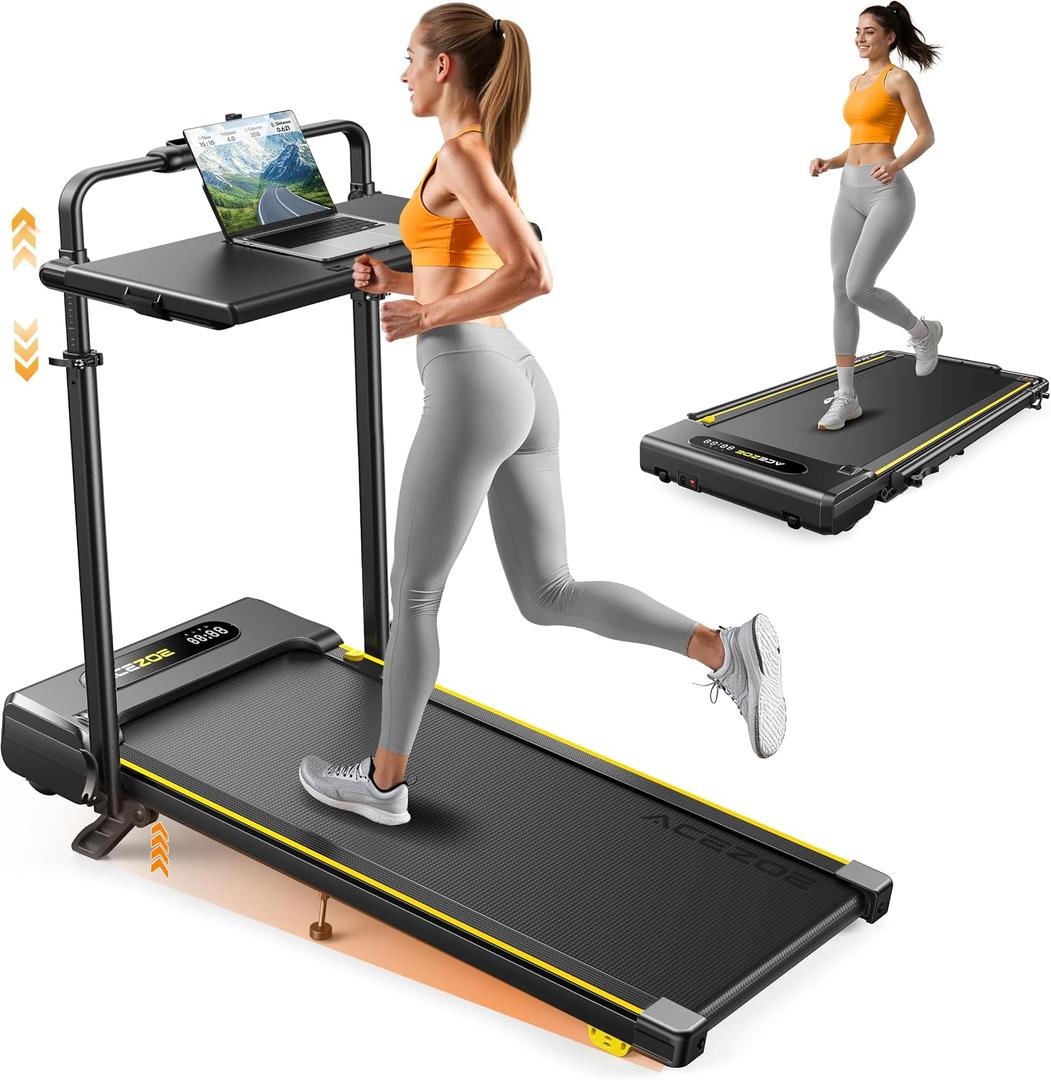Acezoe 3 in 1 Under Desk Treadmill with Incline, Walking Pad with Removable Desk Workstation, Adjustable Height for Different Need, 300lbs Capacity, Foldable Compact for Home Small Office