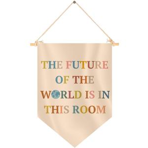 15.4"L x 11.1"W Hanging Pennants with The Future Of The World Is In This Room - Inclusive Classroom Welcome Teacher Decor - Pennant Flag Wall Art Banner for Indoor or Outdoor - Pennant Wall Art Banner