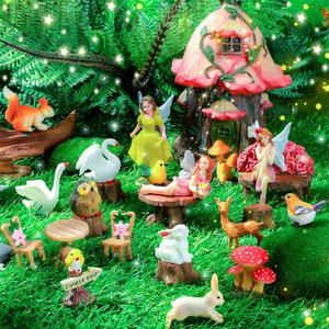 Soaoo 25 Pcs Fairy House Garden Figurines Kit Spring Garden Decor Easter Basket Decoration Spring Decoration Outdoor Wildflower Butterfly Fairy Mushroom Party Supplies Micro Landscape Ornaments
