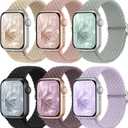 6 Pack Braided Stretchy Bands Compatible with Apple Watch Band 38mm 40mm 41mm 42mm 44mm 45mm 46mm 49mm Women Men, Adjustable Nylon Solo Loop Elastic Straps for iWatch Series 11 10 9 8 7 6 5 4 SE Ultra (Lavender/Beige/Black/Nude Pink/Sage Green/Smoke Violet)