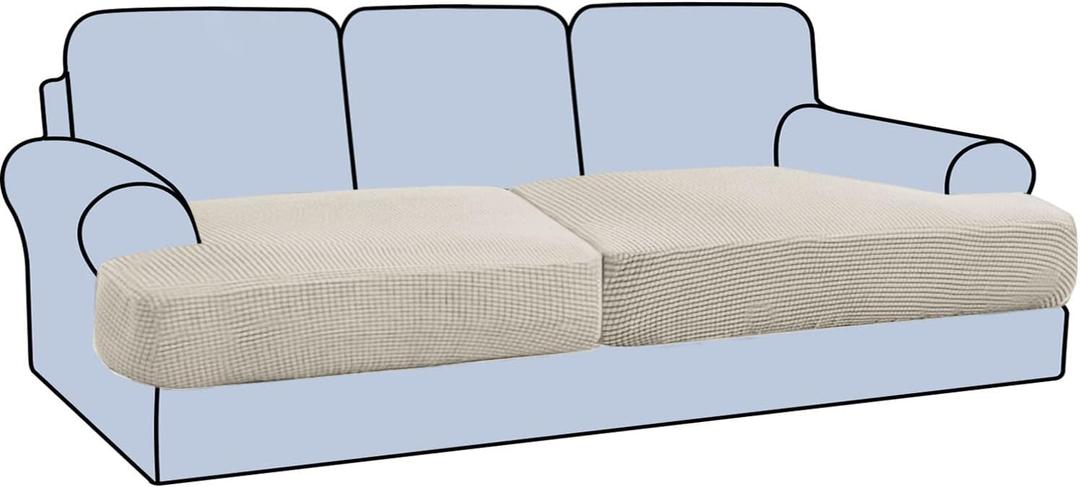 H.VERSAILTEX Stretch 2 Piece T Cushion Sofa Slipcovers Individually Sofa Cushion Covers for 2 Cushion Couch Sofa Seat Cushion Covers with Elastic Bands Featuring Thicker Jacquard Fabric, Island Fossi (2 Cushion Sofa)