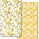 Horaldaily 2 Pack Fitted Crib Sheet for Boys Girls,Soft Breathable Washable Jersey Microfiber Baby Crib Sheet, Fits Standard Size Crib Mattress 28in x 52in, Floral Plaid Nursery Sheet Yellow/White