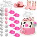 RoundFunny 26 Pcs Cowgirl Cake Decorations Cowgirl Cake Topper Disco Decorations Hat Topper Western Cowboy Birthday Baby Shower for Western Theme Party Supplies(Pink,Cute)