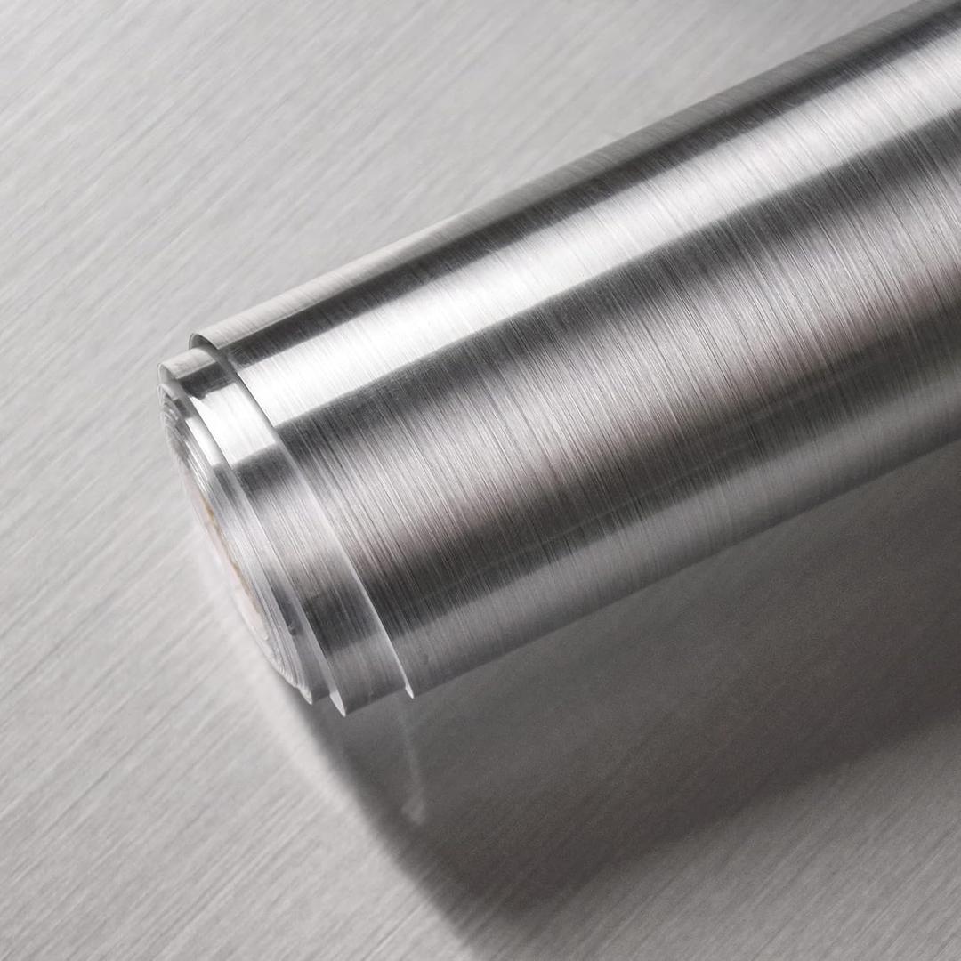 Stainless Steel Contact Paper Peel and Stick Countertop Contact Paper Waterproof Silver Metallic Wallpaper for Kitchen Backsplash Self Adhesive Wallpaper Dishwasher Fridge Appliances Cover 17.778.7