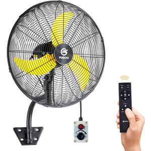 FUGOO 20'' Outdoor Quiet Remote Control Oscillating Wall Mount Fan,All Sealed BLDC Motor,4 Speed Waterproof Outdoor Fan With Remote, Heavy Duty Industrial Wall Fans for House,Patios,Garage,Warehouse