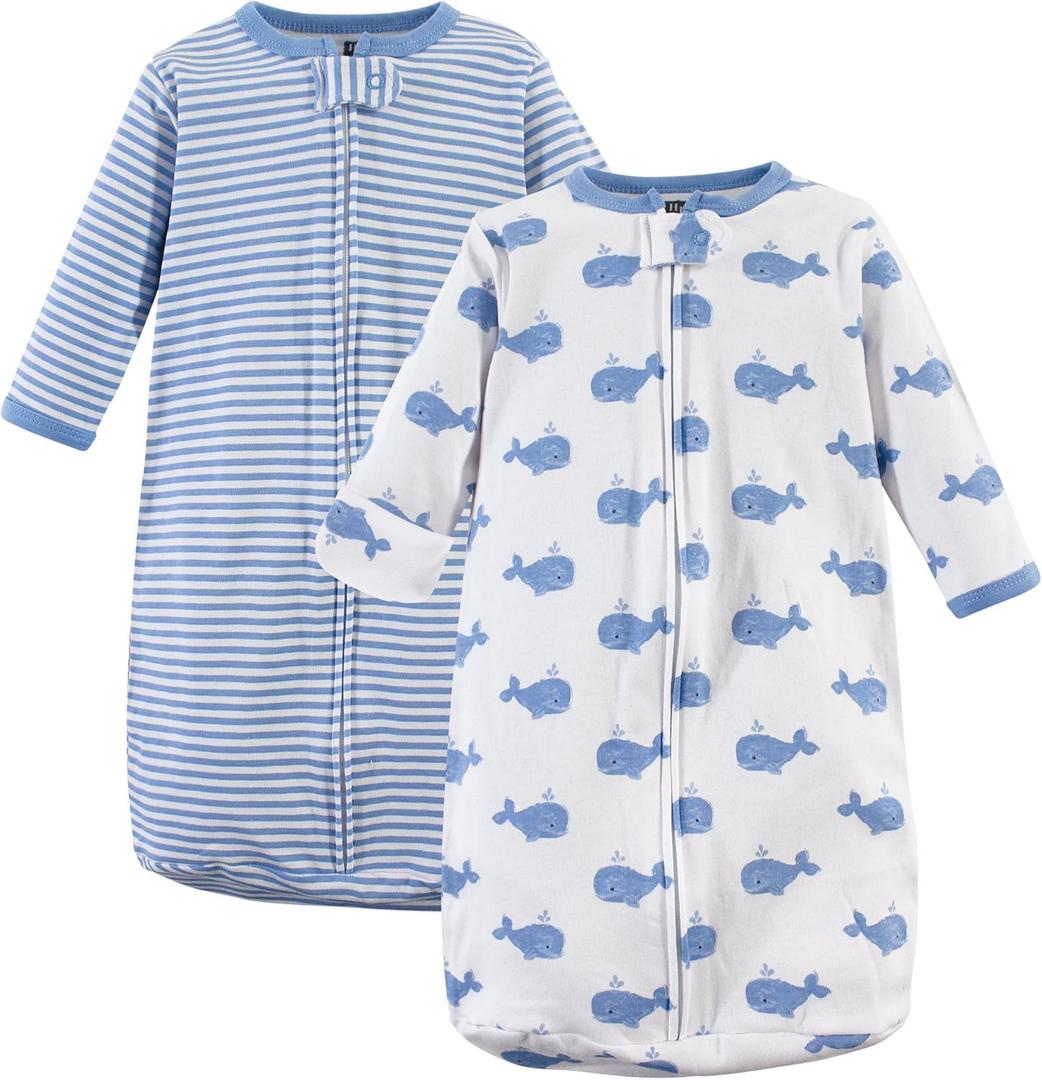 Hudson Baby BabyCotton Long-Sleeve Wearable Sleeping Bag, Sack, Blanket (0-3 Months, Blue Whales)