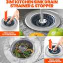 Kitchen Sink Drain Strainer - Upgraded Kitchen Sink Stopper,Sink Stopper Kitchen Drain,Stainless Steel Drain Plug with Anti-Clog Basket Drain Stopper Combo,for Standard 3-1/2'' Drain,Grey