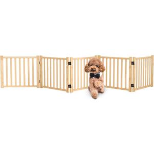 Solid Wood Freestanding Pet Gate, Nature Wood Dog Gates for Doorways The House, Pet Gate for Stairs, Unpainted Indoor Gate Safety Fence, 16.9" Height-5 Panels