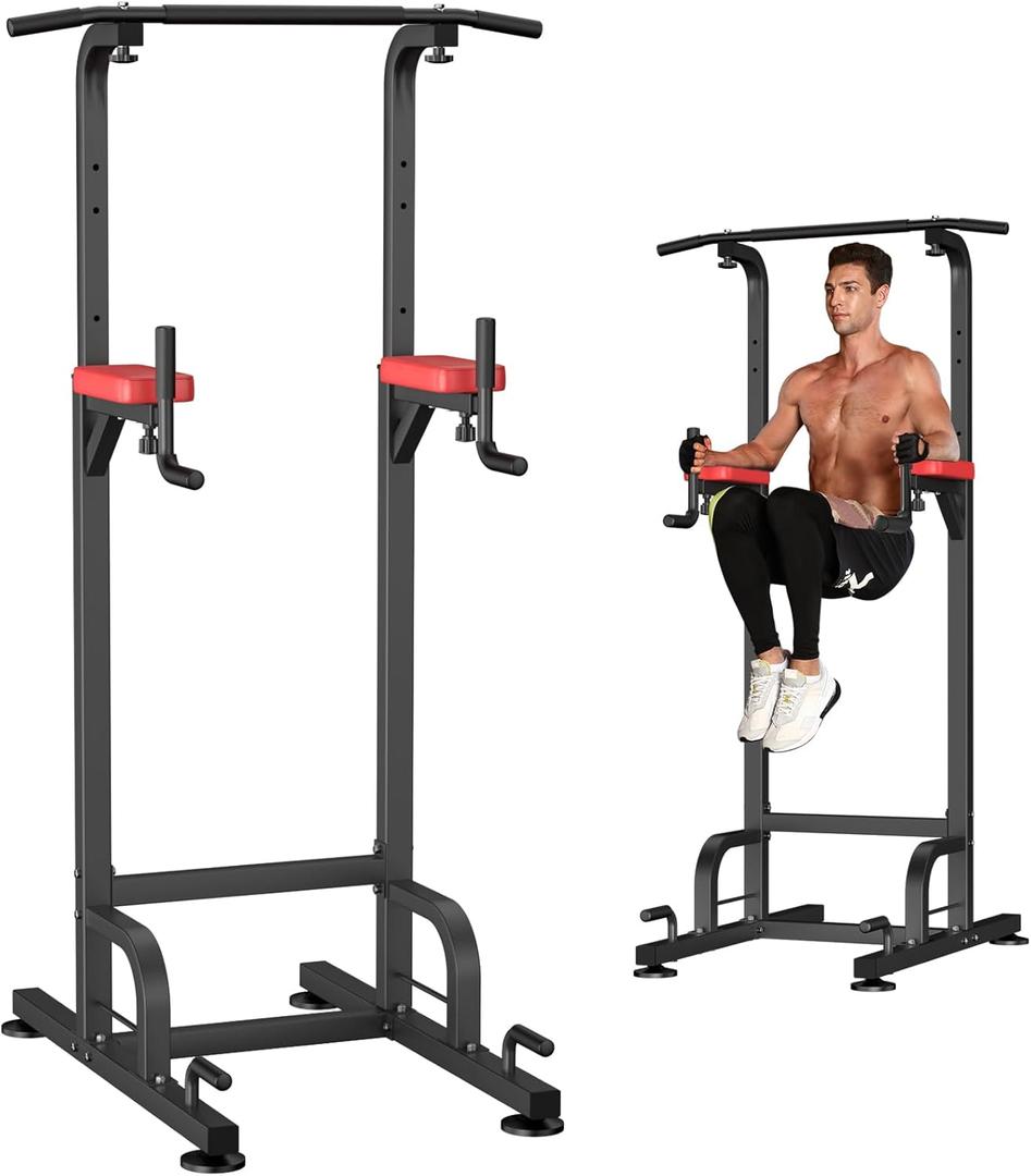 RELIFE REBUILD YOUR LIFE Power Tower Pull Up Bar Station Workout Dip Station for Home Gym Strength Training Fitness Equipment (RED)