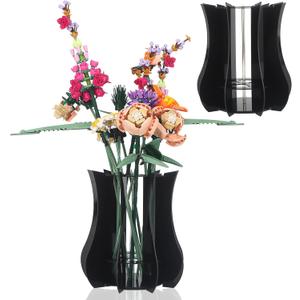 Vase Holder fit for Lego Flowers Bouquet - Acrylic Puzzle Vase fit for Lego Botanical Collection Building, Adult Gift Display Stand for Roses Orchid Sunflower (Black)