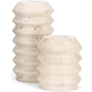 WORHE Candle Holders True Natural Travertine Stone 0.4" Thick, Set of 2 Premium Marble Candlestick Holder for Wedding Dinning Party, Candle Stand for 3/4 inch Thick Candles Color White (ZT002)