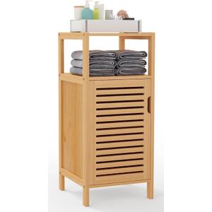 Bamboo Bathroom Storage Cabinet, Freestanding Floor Cabinet with Single Door for Living Room, Bedroom, Hallway, Kitchen