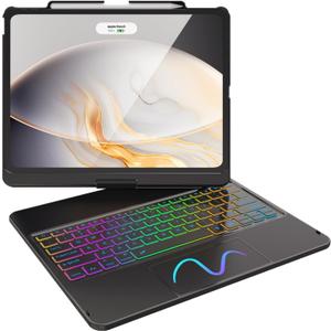 FUWANG Touch Keyboard Case for iPad Air 13 inch (M3 2025/M2 2024)and iPad Pro 12.9 6th 5th 4th 3rd Gen, 360 Swivel 7 Colors Backlit for iPad Air 13 inch Case Keyboard with Multi-Touch Trackpad, Black