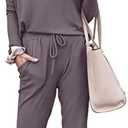 PRETTYGARDEN Women Fall 2 Piece Lounge Outfit Long Sleeve Tops High Waisted Jogger Pants Set Spring Travel Clothes Tracksuit M
