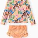 Disney Mickey and Friends Girl Two Piece Long Sleeve Swimsuit Rashguard Bathing Suit (2T, Disney Princess-orange)