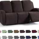 KinCam Recliner Covers, Stretch Reclining Chair Covers, Recliner Sofa Slipcovers Stripe Jacquard Recliner Couch Covers Furniture Protector Covers for Pet Kid (3 Seater, Chocolate)