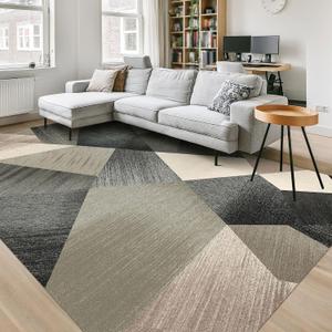 HOMFINE Washable Modern Area Rug - Geometric 5x7 Rugs for Living Room, Bedroom, Machine Washable Rug Soft Non Slip Non Shedding Area Rug - Green, 5'x7'