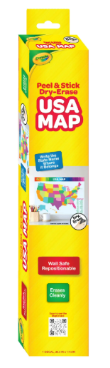 Wall Safe Map Crayola Dry Erase Peel and Stick USA Wall Map, Removable, 17.5" x 23.5"