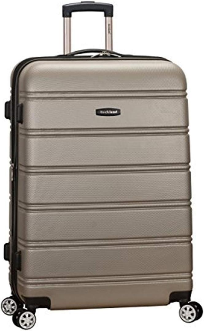 Rockland Melbourne Hardside Expandable Spinner Wheel Luggage, Checked Large 28", Silver