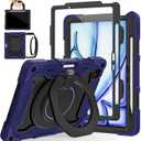 ROISKIN for iPad Air 11 inch Case M3 2025/M2 2024(Air 7th/6th Generation)-with HD Screen Protector, 360 Rotating Kickstand/Handle, Shoulder Strap, Pen Holder, Heavy Duty Military Grade - Kids Friendly (Navy Blue)