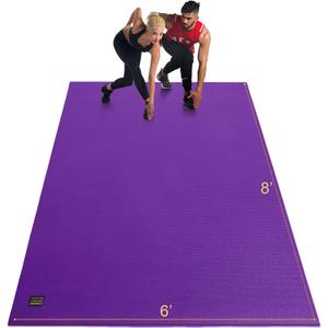 GXMMAT Extra Large Exercise Mat 16'x6'/12'x6'/10'x6'/8'x6'(7mm), Extra Wide Workout Mats for Home Gym Flooring, Non-Slip Thick Durable Cardio Mat for MMA,Plyo,Jump Rope,Weights,Fitness,Shoe-Friendly (Purple Grey)