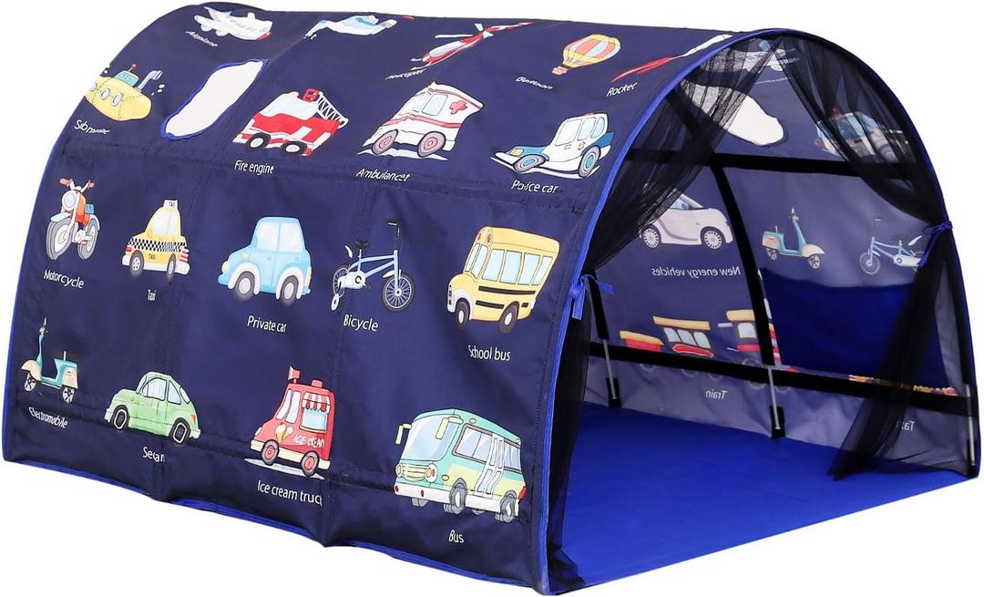 Kids Bed Tent Twin Beds - Zoos and Cars Wonder Play Tents Boys Girls Ventilated Indoor Play Tent Children Promotes Independent Play, Stimulates Imagination Set-Up Playhouse (Car)