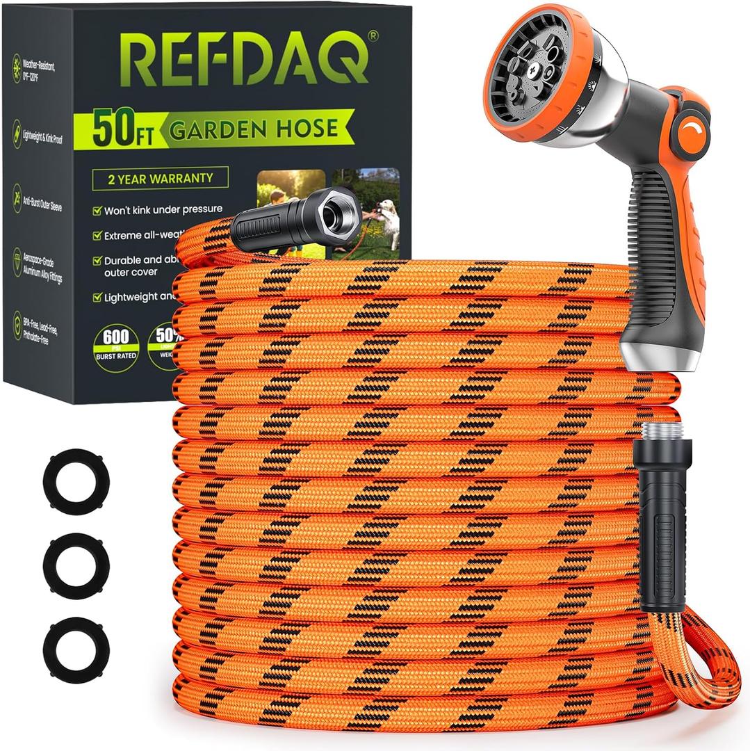 Garden Hose 50 ft, Water Hose Heavy Duty, Flexible Lightweight Non-Expanding Hose with 10 Function Sprayer, Leak-Proof, Burst-Resistant, High-Pressure, Anti-Kink, Garden Gifts for Men Women