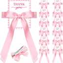 12 Pack Coquette Pink Bow Party Favors with Thank You Card Coquette Party Favors Satin Hair Bows Gift for Bachelorette Wedding Bridal Baby Shower Guests