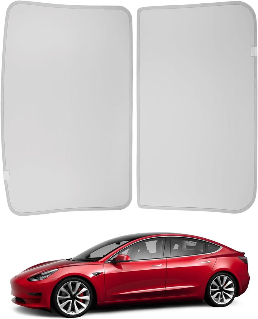 BASENOR 2025 Upgraded 2023-2021 Tesla Model 3 Sunshade Roof, [No Gap No Sag] Front & Rear Heat Insulation Glass Roof Sun Shade for Model 3 Accessories Gray