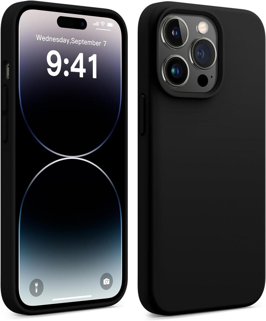 AOTESIER Shockproof Designed for iPhone 14 Pro Case 6.1 inch,[Silicone Slim Series] Rubber Full-Body Protection Bumper Phone Case for 14 Pro with Soft Anti-Scratch Lining, Black