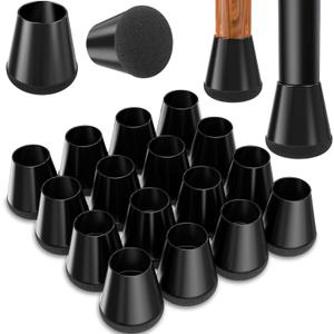 YTEACIUL Chair Leg Floor Protectors Extra Small 16 Pcs,Silicone Chair Leg Protectors for Hardwood Floors/Tiles,360Wrapped Felt Bottom to Prevent Scratch and Reduce Noise, Round BlackFit:0.6"-0.8"