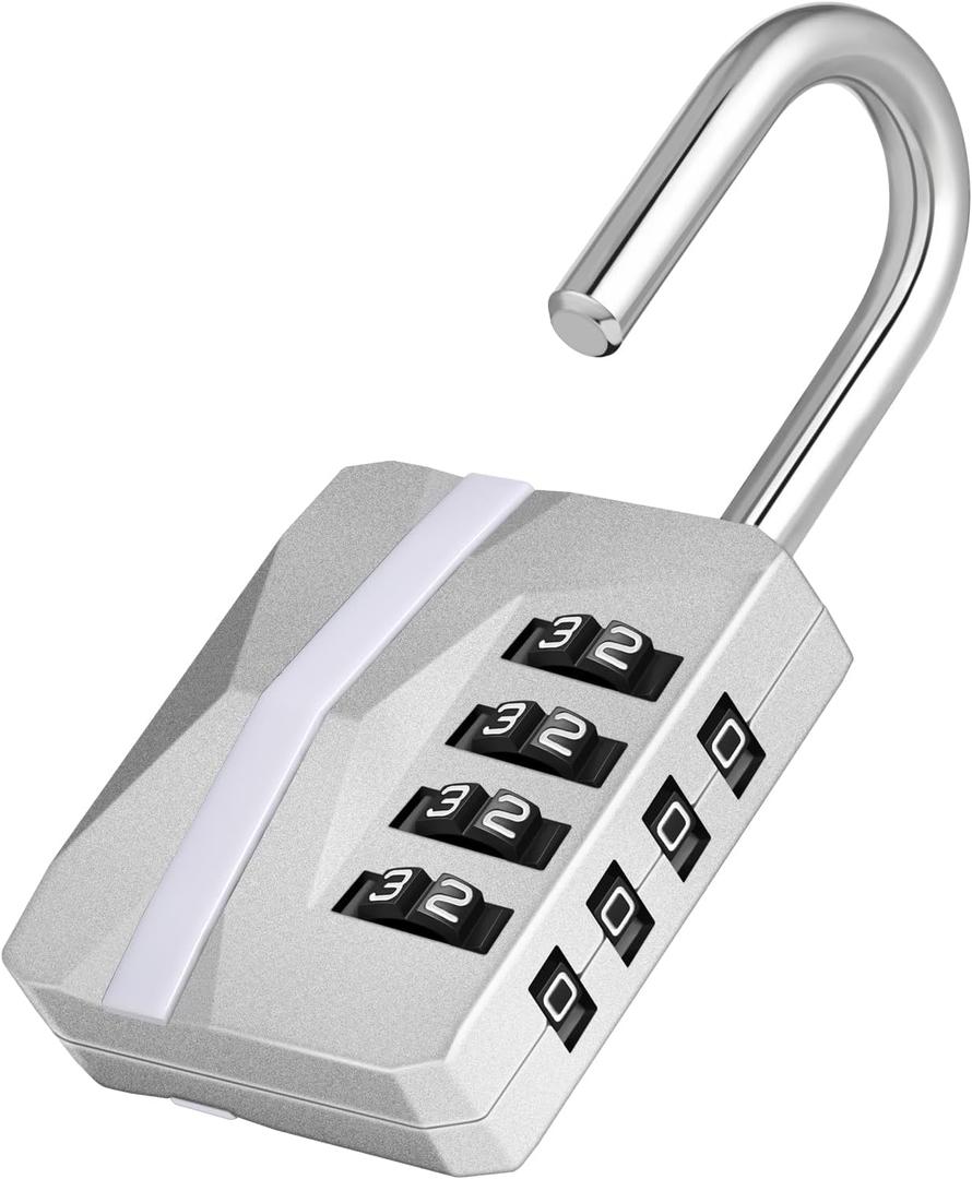 ZHEGE Locker Lock, 4 Digit Combination Lock [2023 Locker Trend] Gym Lock with White Code, Heavy Duty Combo Padlock Outdoor for Gate, Fence, Shed, Garage, School Locks (Silver, 1 Pack)